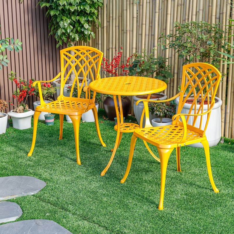 3-Piece Cast Aluminum Outdoor Bistro Set with LED Lights - 35" - Yellow