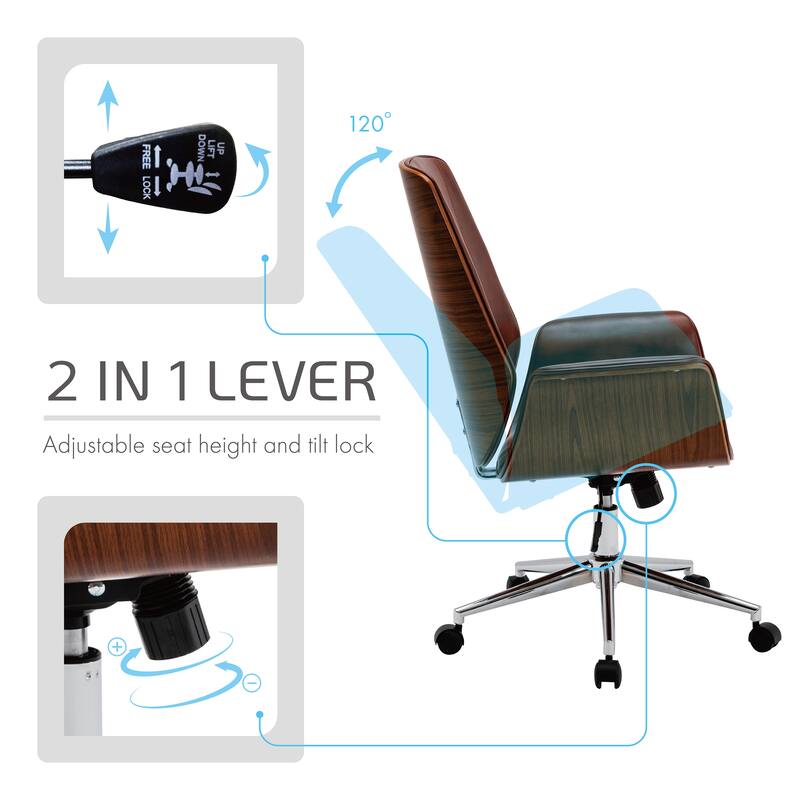 Porthos Home Nole Office Chair, PU Leather, Height Adjustable Seat
