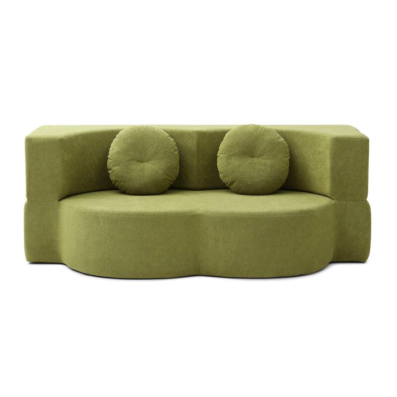 2-in-1 Folding Sofa Bed with Pillow, Queen Sleeper Sofa, Floor & Futon Loveseat Couch, Foam Folding Mattress Sleeper - Green