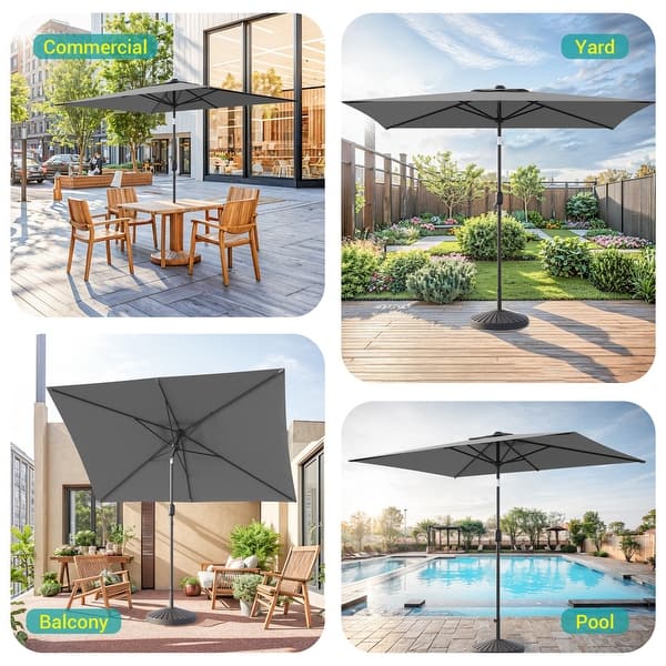 6 ft patio rectangle umbrella with base PURPLE LEAF Market 6' x 4' Dual Tilt Beige Outdoor Umbrella base Not included (recommended 50+ lbs for stability) Garvee 10FT x 6.5FT Solar