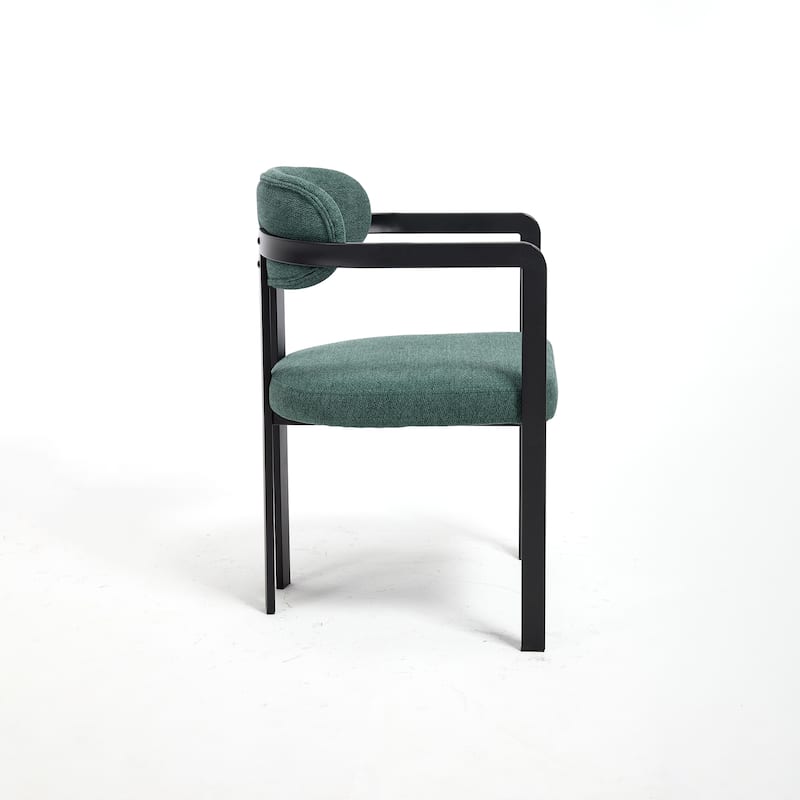 Modern Dining Room Chairs Set of 2, Mid-Century Upholstered Boucle Kitchen Dining Chairs with Black Metal Legs