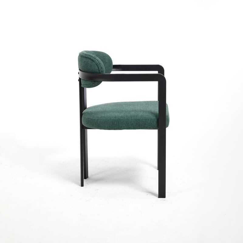 Modern Upholstered Dining Chairs Set of 2 with Black Metal Legs and Curved Backrest