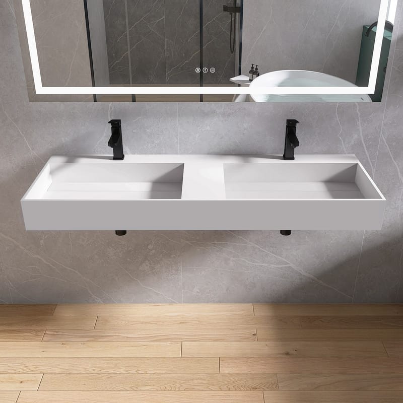 MEDUNJESS 54" Bathroom Sink Solid Surface Bathroom Vessel Sink - 54''