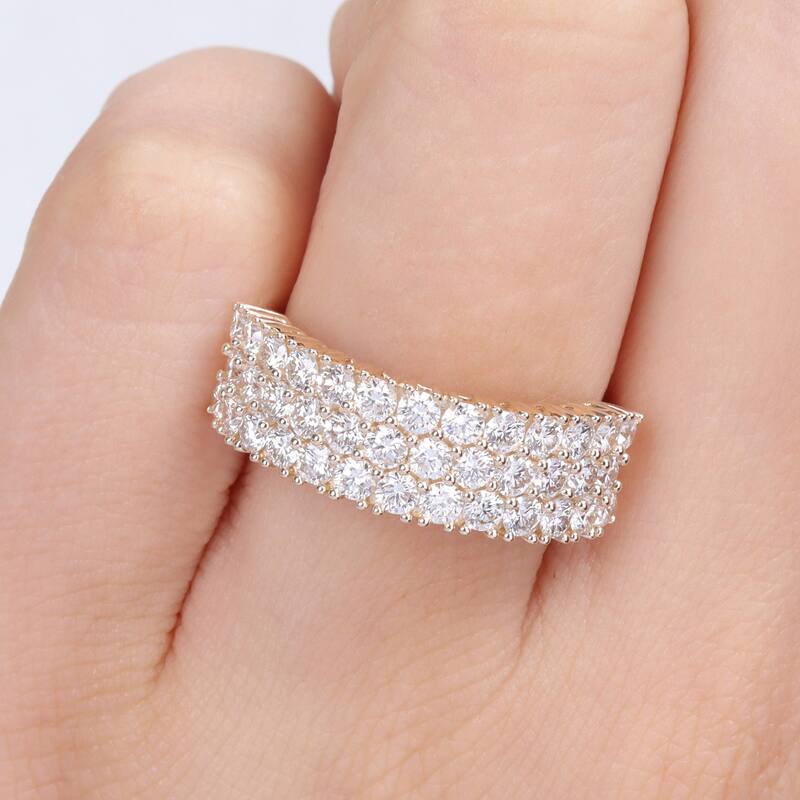 Miadora 1-3/4ct TDW Diamond Triple Row Semi-Eternity Ring in 14k Yellow Gold