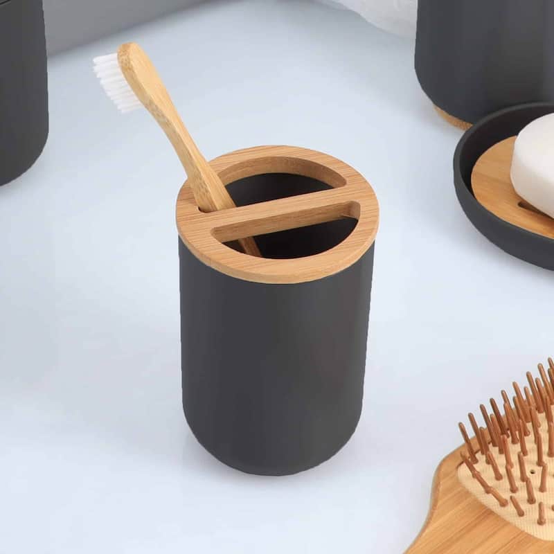 Padang Bathroom Accessories Set Bamboo - Toothbrush Holder Only - Black