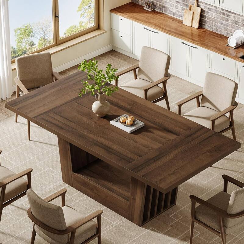 63-Inch Farmhouse Rectangular Dining Table 4-6 with Heavy-Duty Base - 62.99"L x 31.49"W x 29.52"H