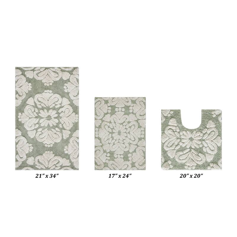 Better Trends Medallion Collection 100% Cotton 3-Pc Set Bathroom Rugs-Soft & Super Absorbent, Non-Skid Latex, Machine Washable