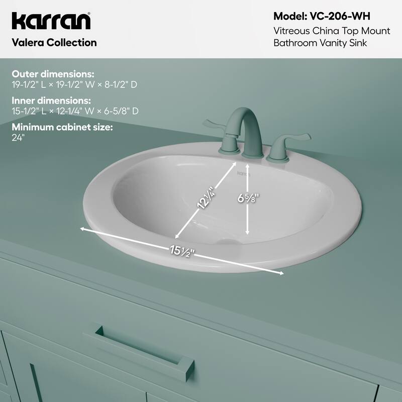 Karran Valera 20" Circular Top Mount Vitreous China Bathroom Sink in White