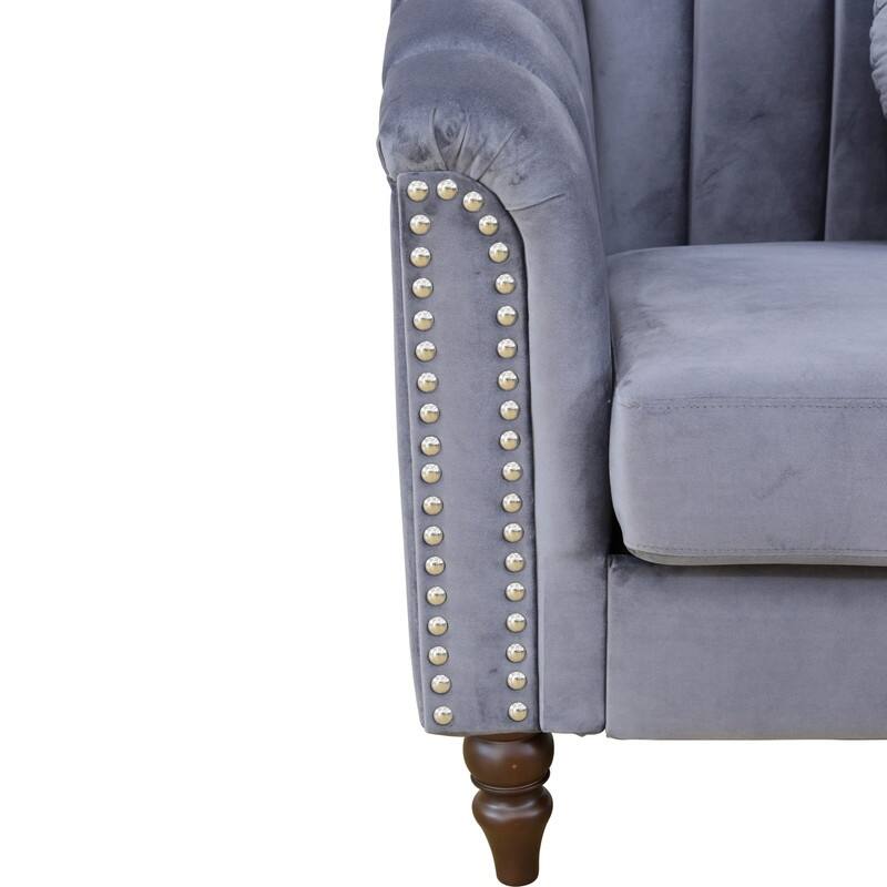 Modern Upholstered Single Sofa with Ergonomic Back & Solid Wood Legs