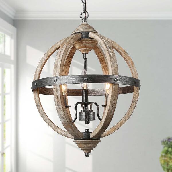 Farmhouse Rustic Globe 3 Light Wood Chandeliers W15 7 X H21 5