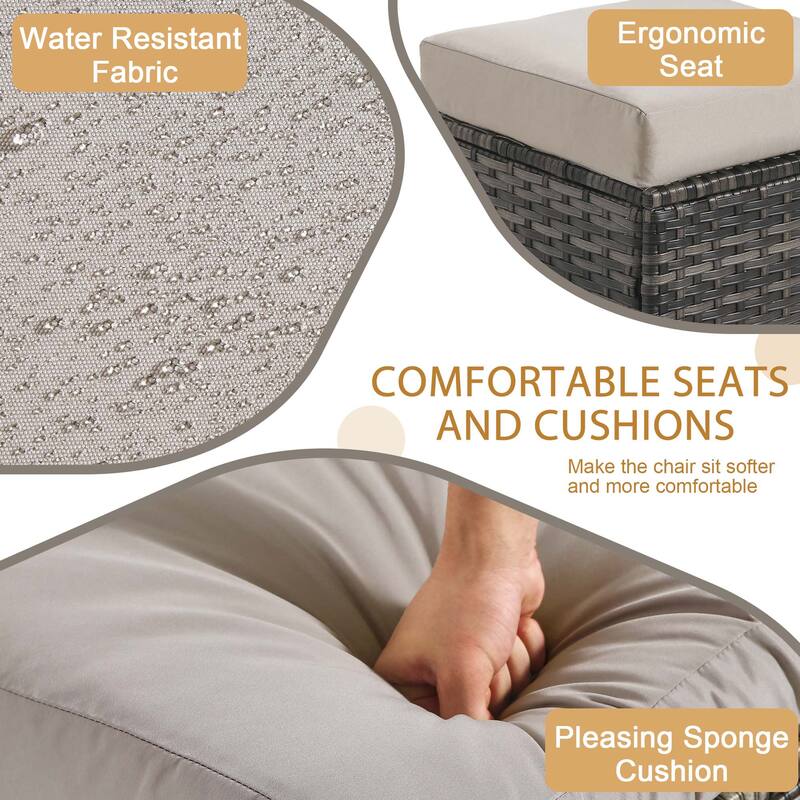 Outdoor 17.7" W Square Rattan Ottoman Patio Ottoman with Seat Cushion