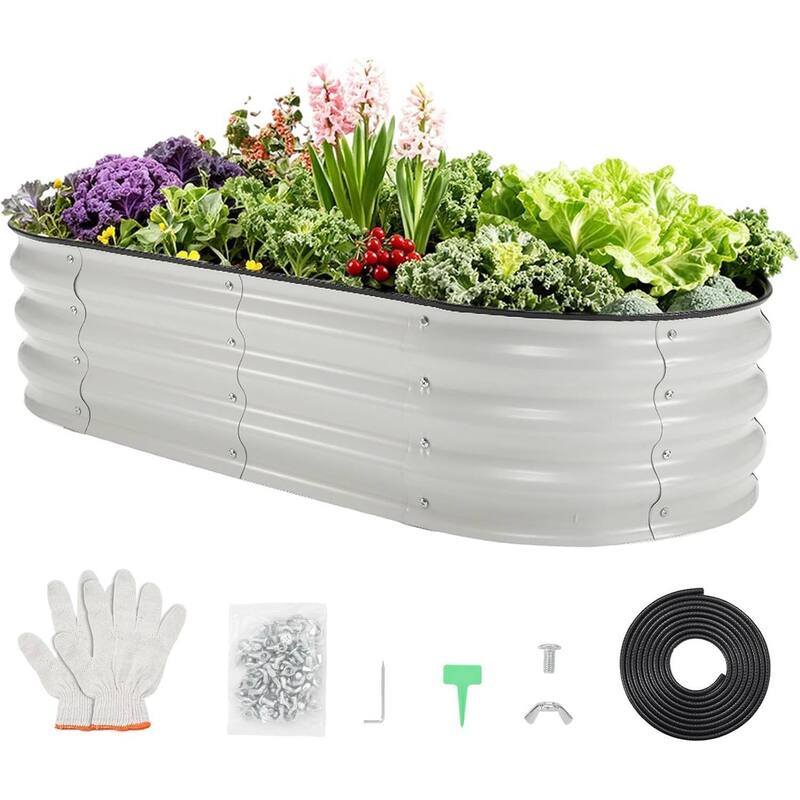4X2x1Ft Galvanized Raised Garden Bed, Planter Box Kit for Vegetables, Flowers, Herbs & Fruits - White