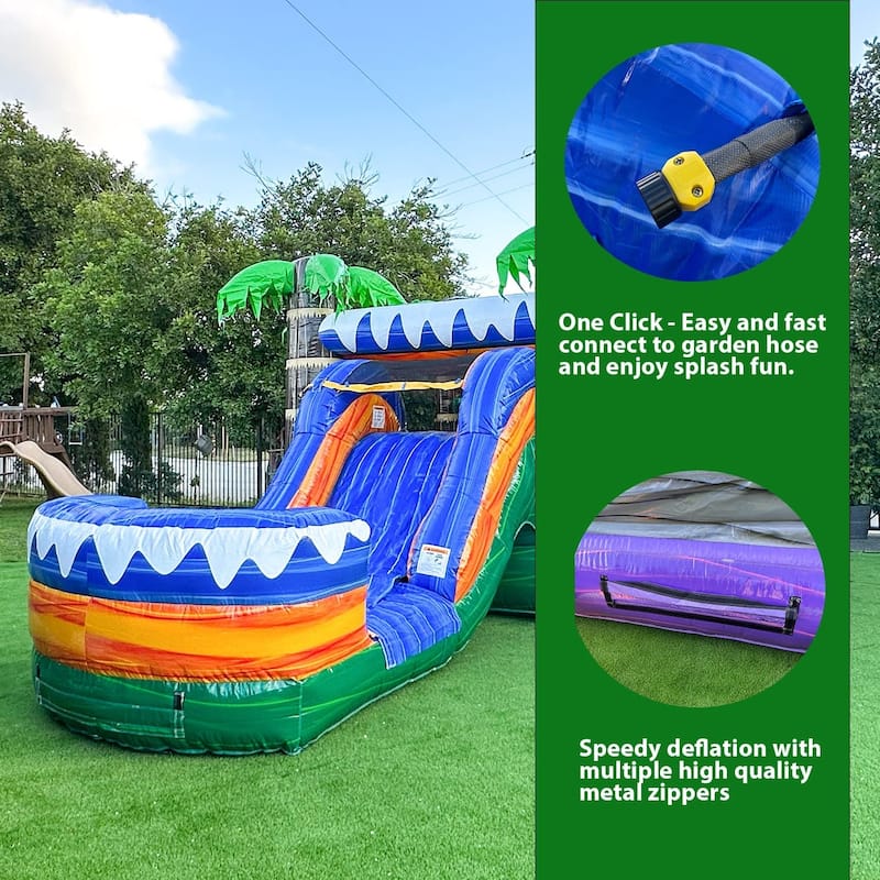 XJUMP Tropical Commercial Grade Inflatable Water Slide Bounce House Combo with Attached Splash Pool (with Air Blower)
