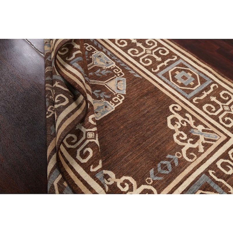 Brown Geometric Gabbeh Persian Wool Area Rug Handmade Office Carpet - 6'0" x 9'7"