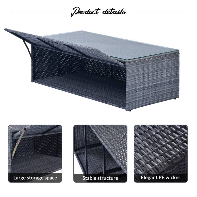 6-Pieces Outdoor Rattan Conversation Sofa Set with Coffee Table and 2 Ottoman
