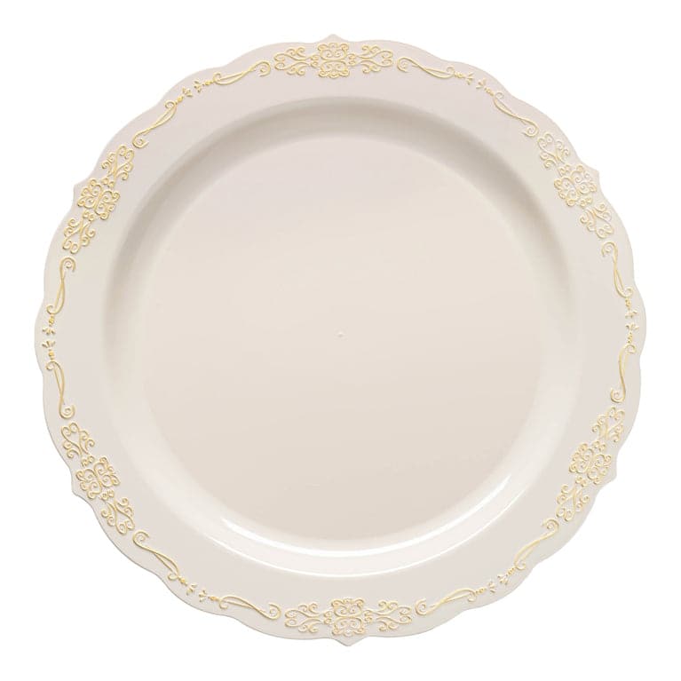 Vintage Rim Round Disposable Plastic Plate Packs - Party Supplies