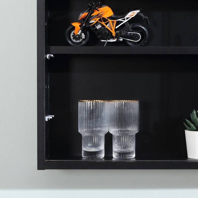 HOMCOM 5-storey Wall Shelf Display Cabinet w/2 Glass Doors and 4 Adjustable Shelves