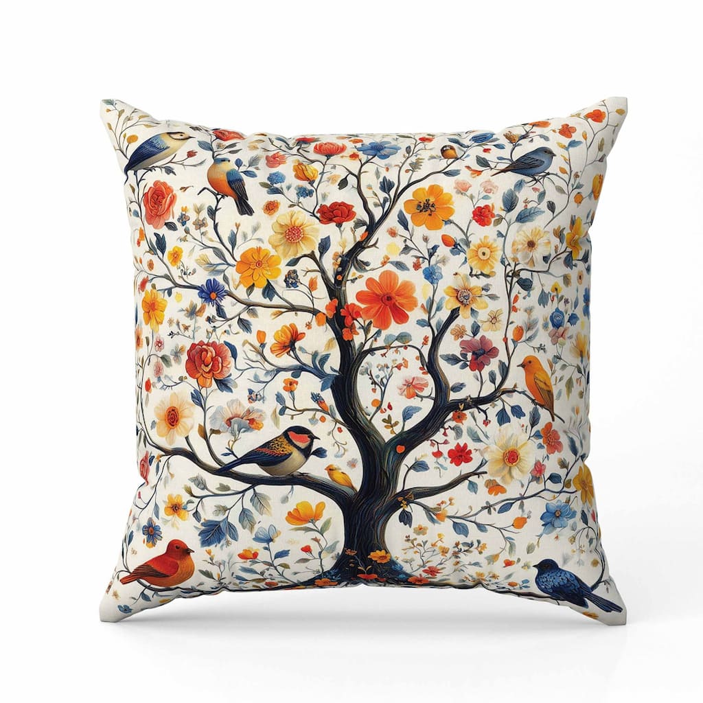 Thousands Flower Tree Indoor/Outdoor Reversible Throw Pillow Blue and Orange