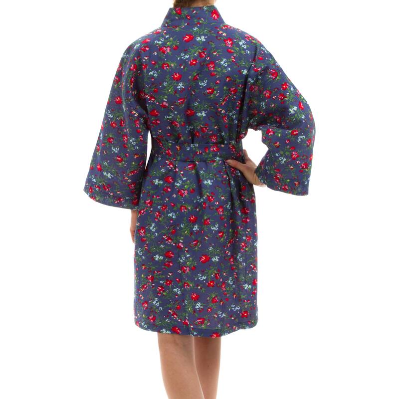 Leisureland Women's Floral Cotton Robe Blue