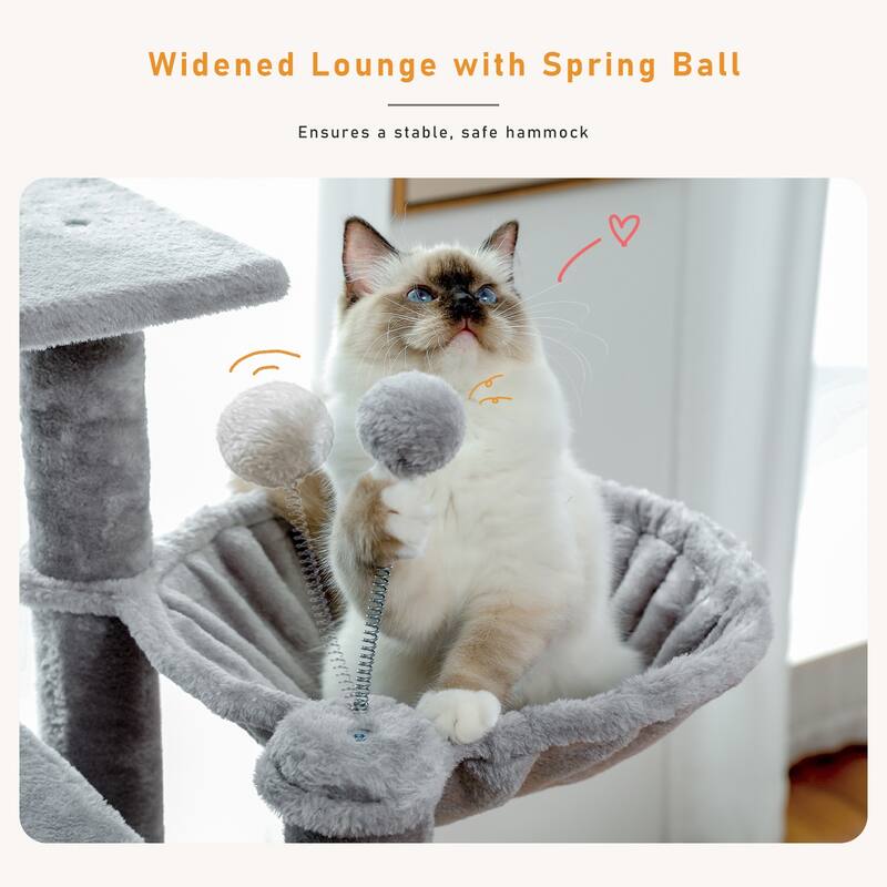 Multi-Level Cat Tree Tower with Cat Hammocks, Sisal Covered Scratching Post and Plush Top Perch