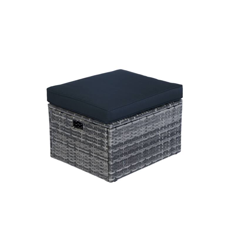 6 Piece Patio Wicker Sectional Set Patio Backyard Conversation Set Space Saving Grey Wicker + Black Cushion