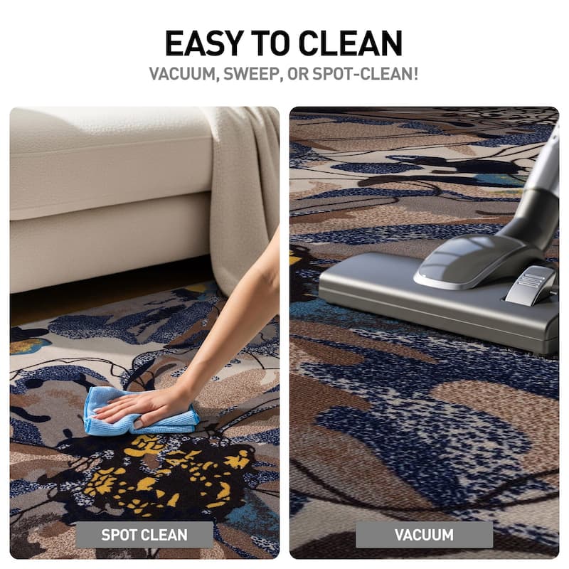 World Rug Gallery Modern Bright Flowers Non-Slip Area Rug Multi