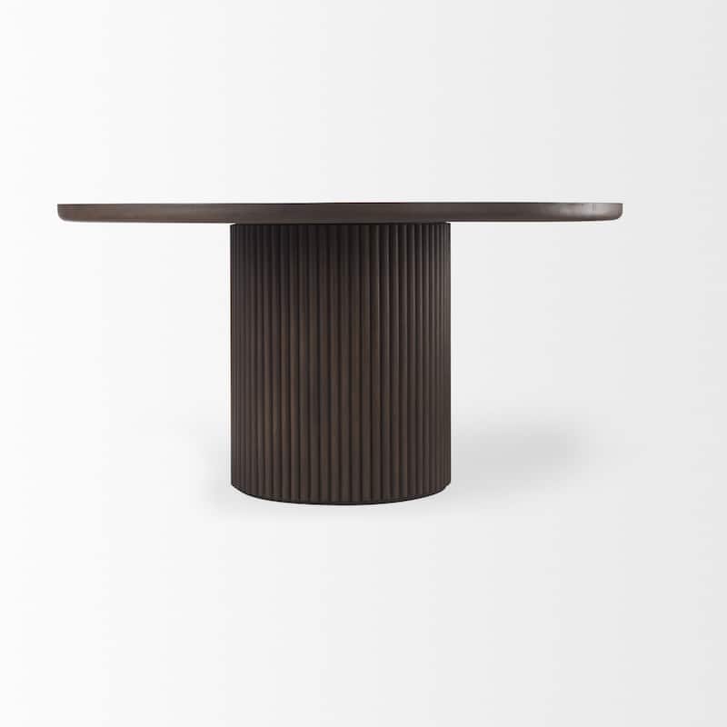 Terra Dark Brown Solid Wood w/ Fluted Base Round Dining Table