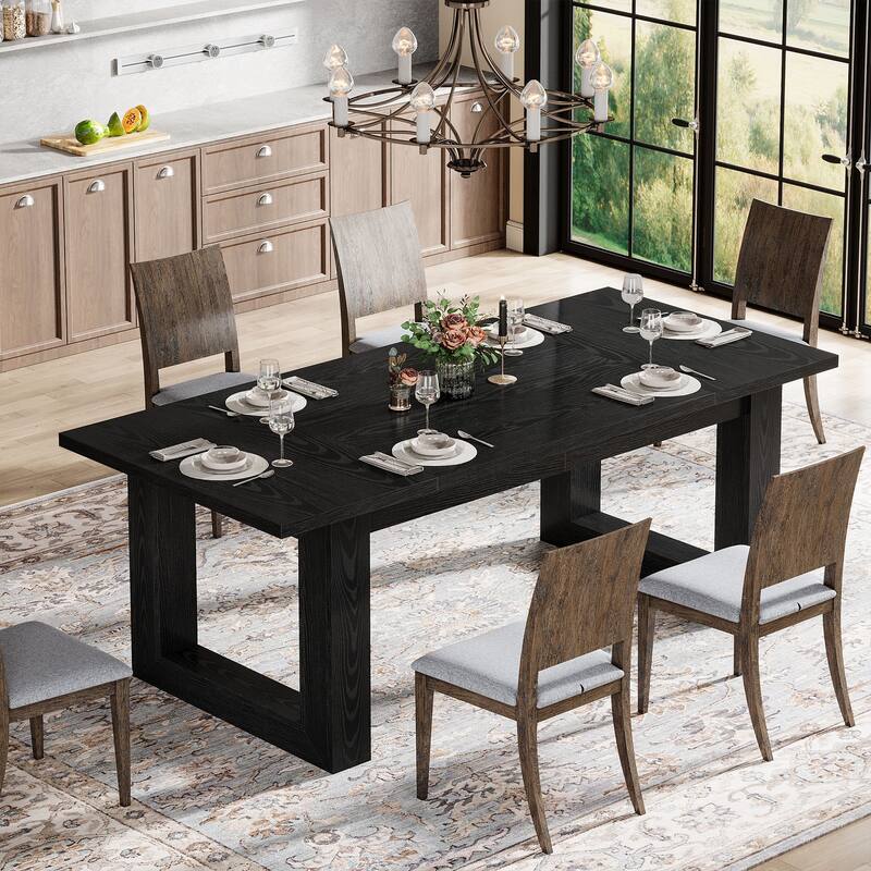 Farmhouse Dining Table for 4-6 People, 63-Inch Wood Kitchen Table