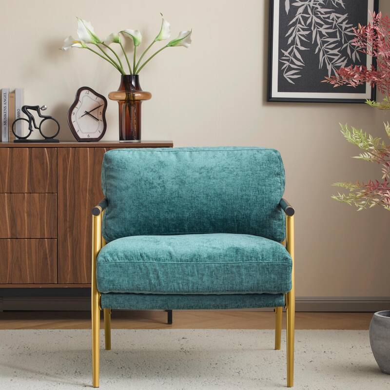 Minimalist Armchair - Soft Cushions, Wood/Metal Design, Compact