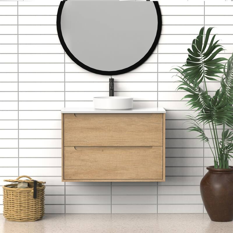 36" Solid Wood Bathroom Vanity with White Quartz Countertop Ceramic Square Sink