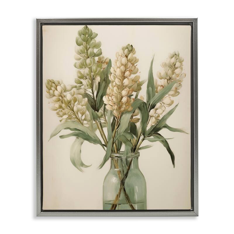 Stupell Country Botanicals in Green Jar Framed Floater Canvas Wall Art Design By Arlington Prints - 17 x 21 - Grey