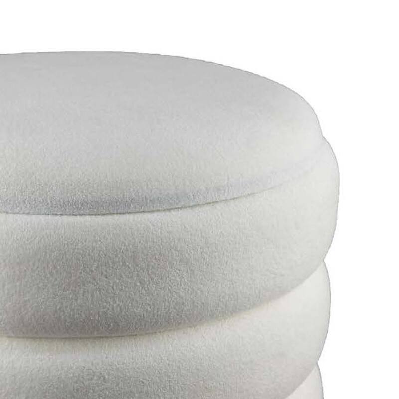 Accent Stool, 18 Inch White Fabric Upholstery, Gold Metal Base