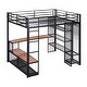 preview thumbnail 5 of 9, Full Size Metal Loft Bed with Storage Iron Mesh and MDF Shelves, Heavy Duty Loft Bedframe with Open Style Wardrobe and Ladder