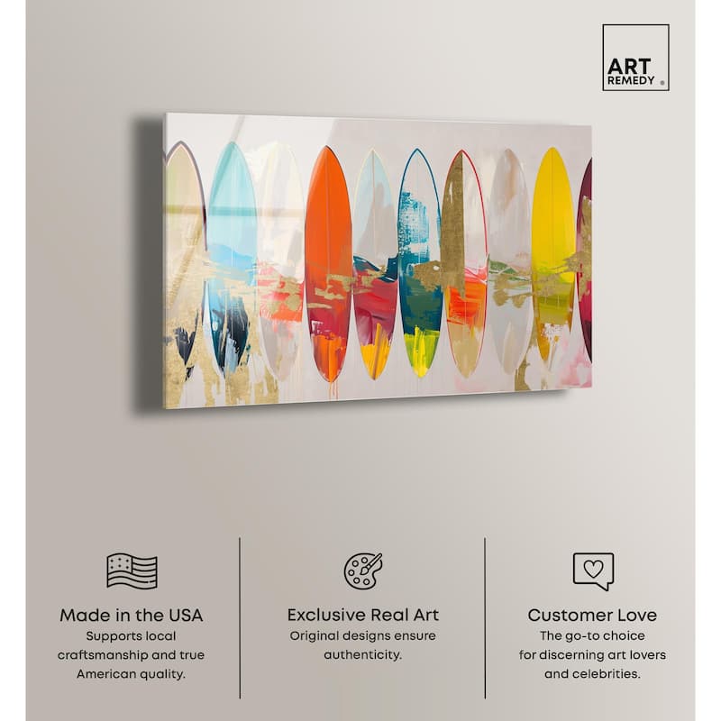 Surfboard Horizons II Acrylic by Art Remedy, Ready to Hang