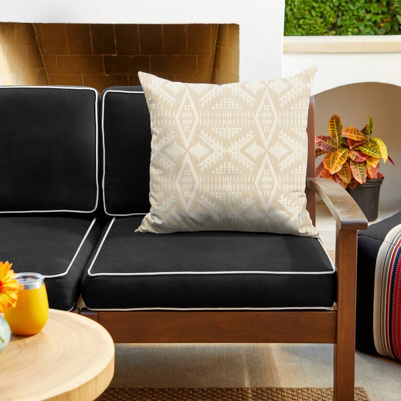 Sorra Home Sunbrella Pendleton Outdoor Knife Edge Pillow Single - 22 in H x 22 in W x 6 in D - Diamond River Sand