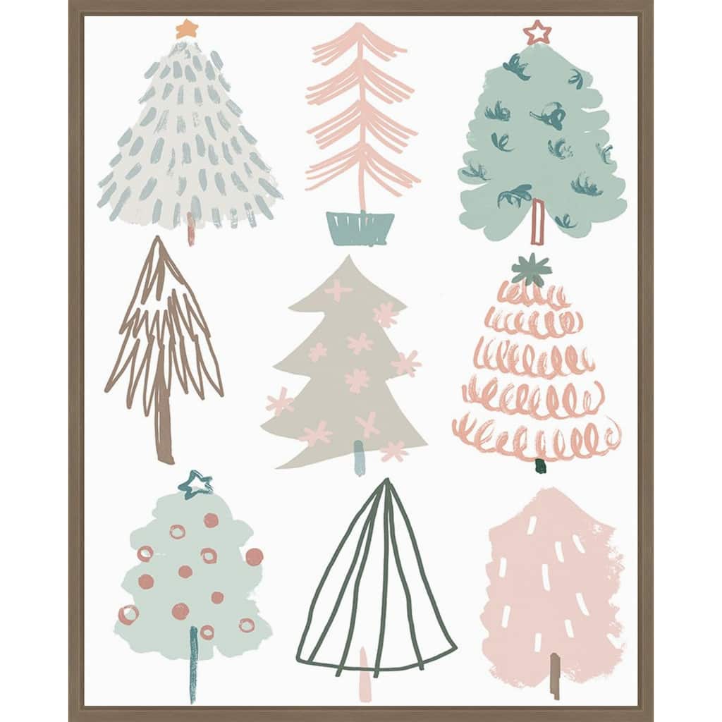 Christmas Tree Sketchbook I by June Erica Vess (23 x 28 in.), Framed Canvas Wall Art Print - Sylvie Dark Gold