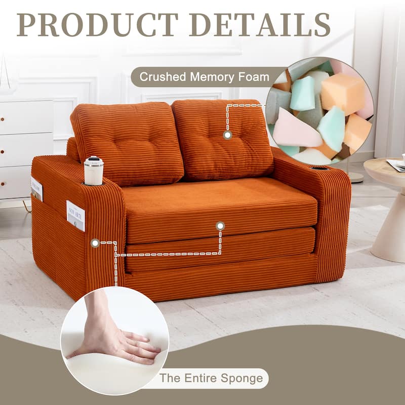 Convertible Sofa Bed, Expandable double Sofa Bed, 2 in 1 Convertible Sofa Bed, Fold Out Floor Couch with Pillows