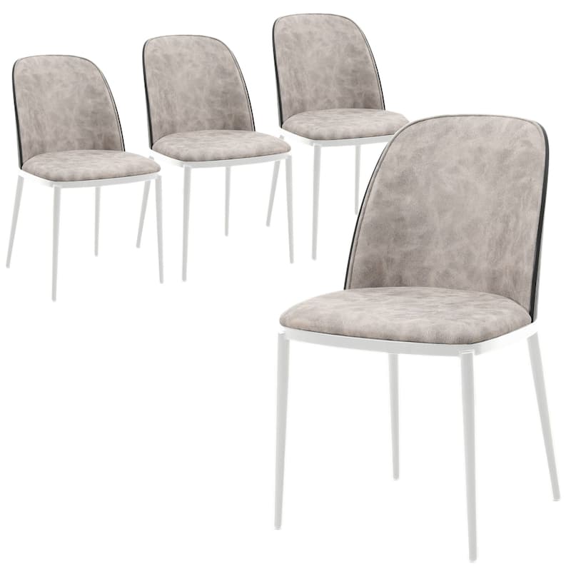 LeisureMod Tule Dining Chair with Upholstered Seat and White Steel Frame, Set of 4