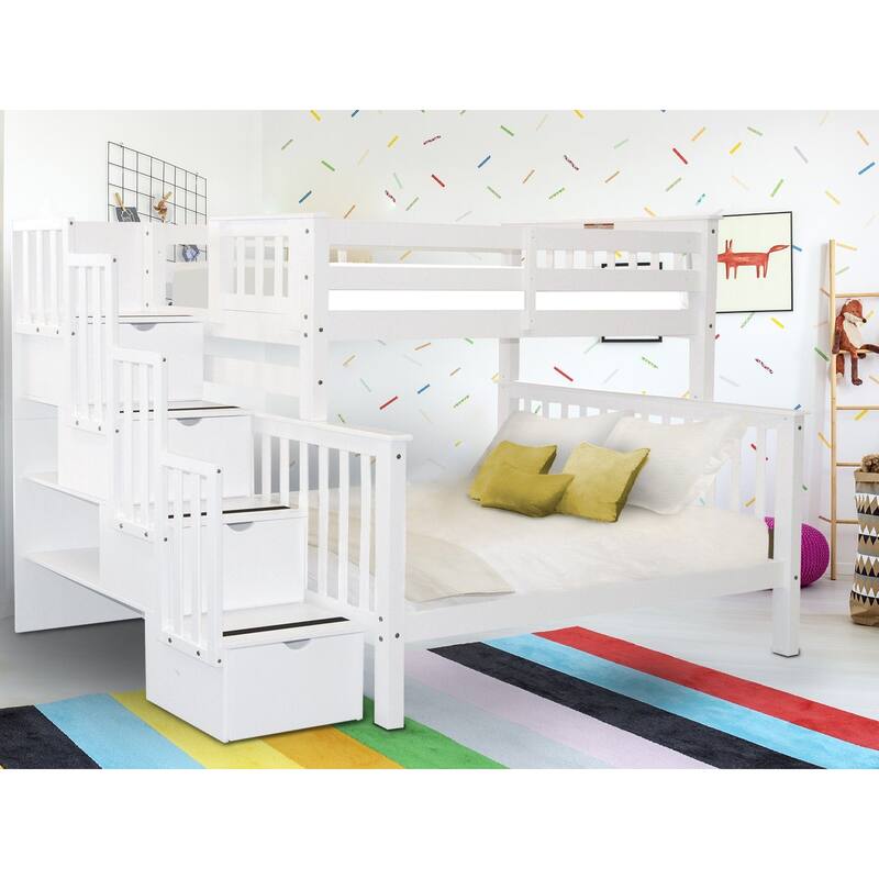 Taylor & Olive Trillium Twin over Full Stairway Bunk Bed - White