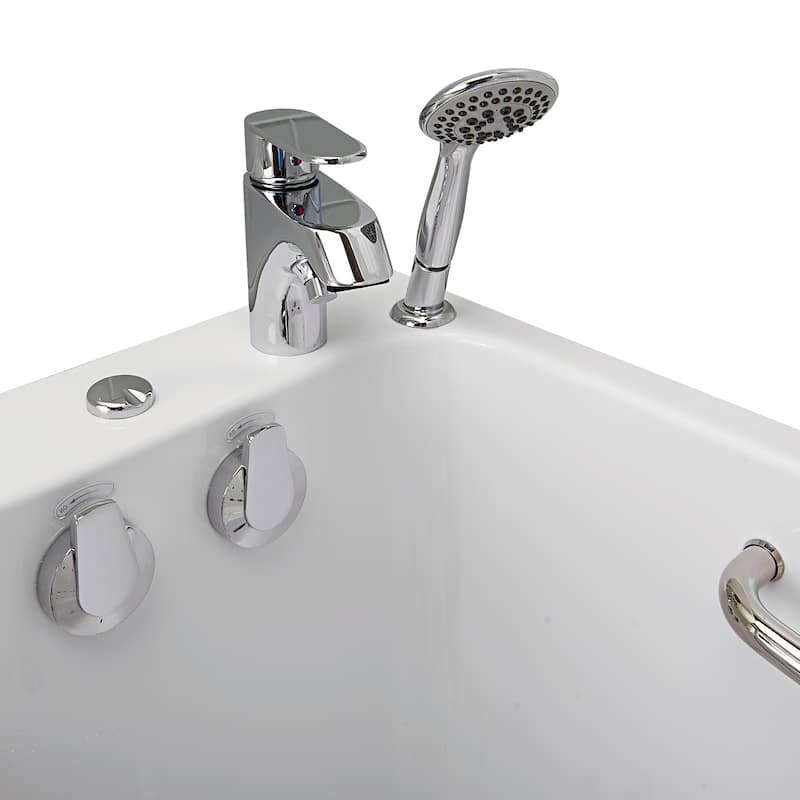 Ella Lounger 27"x60" Acrylic Hydro Massage Walk-In Bathtub with Outward Swing Door, 2 Piece Fast Fill Faucet, 2" Dual Drain - Hydro Massage - Left Door + Heated Seat