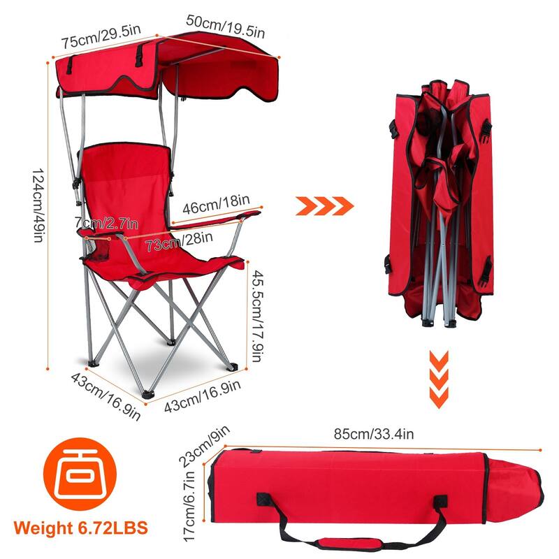Foldable Beach Canopy Chair With Sun Shade Cup Holder 330LBS