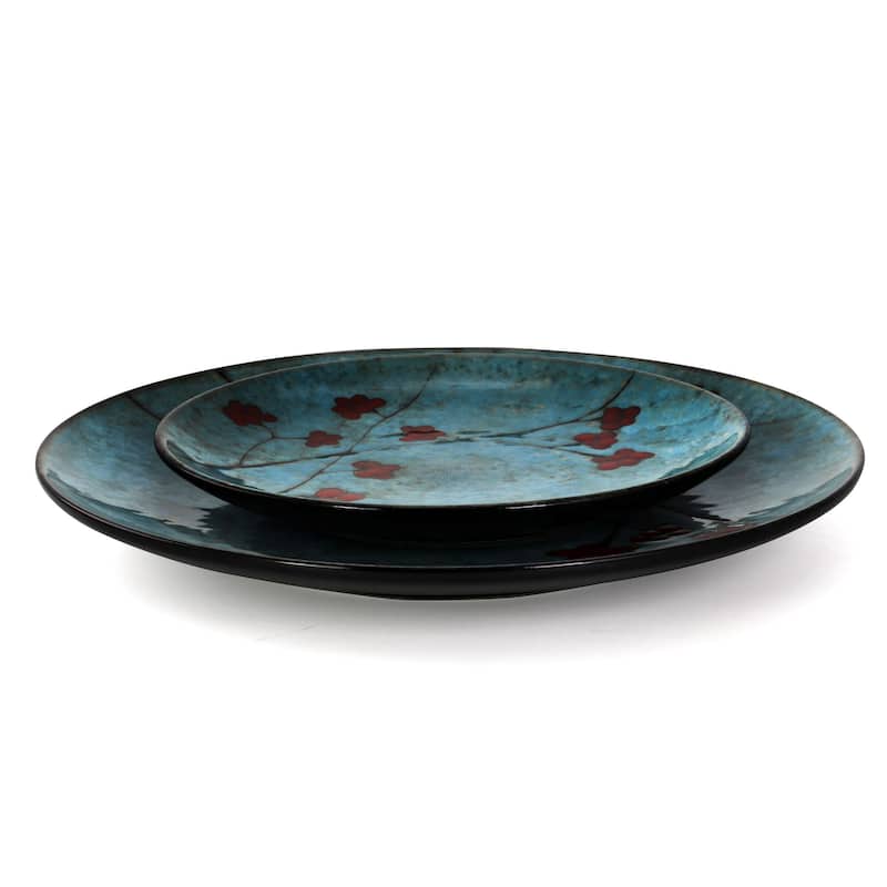 Spring Bloom Light Blue Stoneware Dinnerware Set 16 Pieces