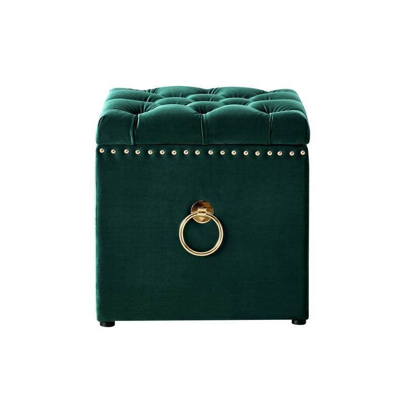 HomeRoots 18" Hunter Green Velvet And Black Tufted Storage
