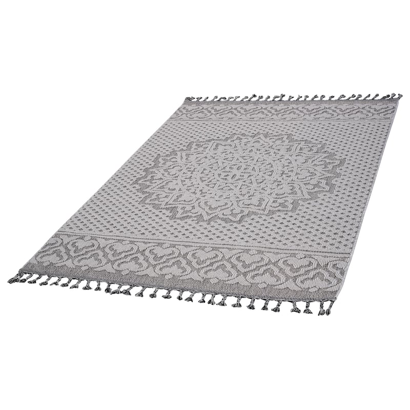 LOOM & LUXE Collection Gray/White Medallion Indoor/Outdoor Area Rug