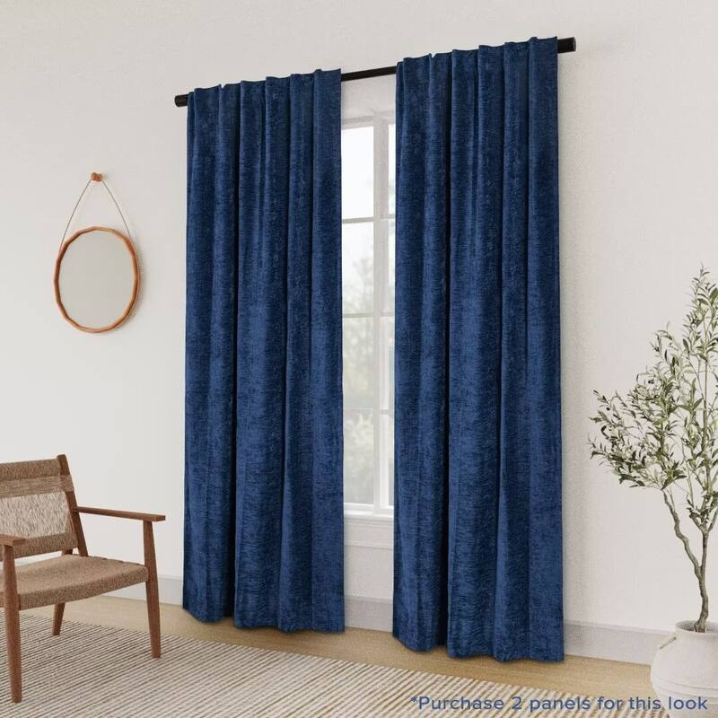 Chenille Solid Room Darkening Back Tab Single Curtain Panel