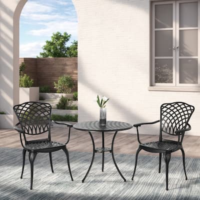 Aluminum Bistro Table and Chairs Set wUmbrella Hole(2 Chairs 1 Table)