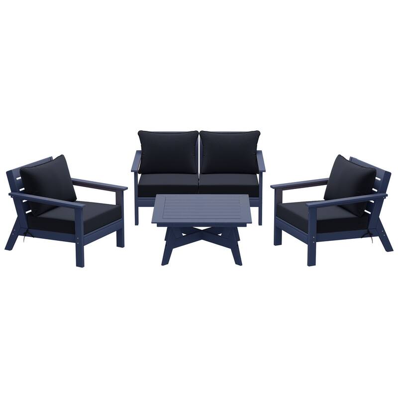 Birchwood All Weather HDPE Outdoor Patio Navy Blue Deep Seating Conversation Set (5-Piece Set)
