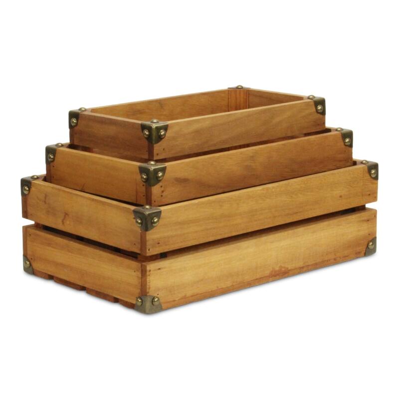 Rustic Farmstead Dark Brown Wooden Studded Crate Set