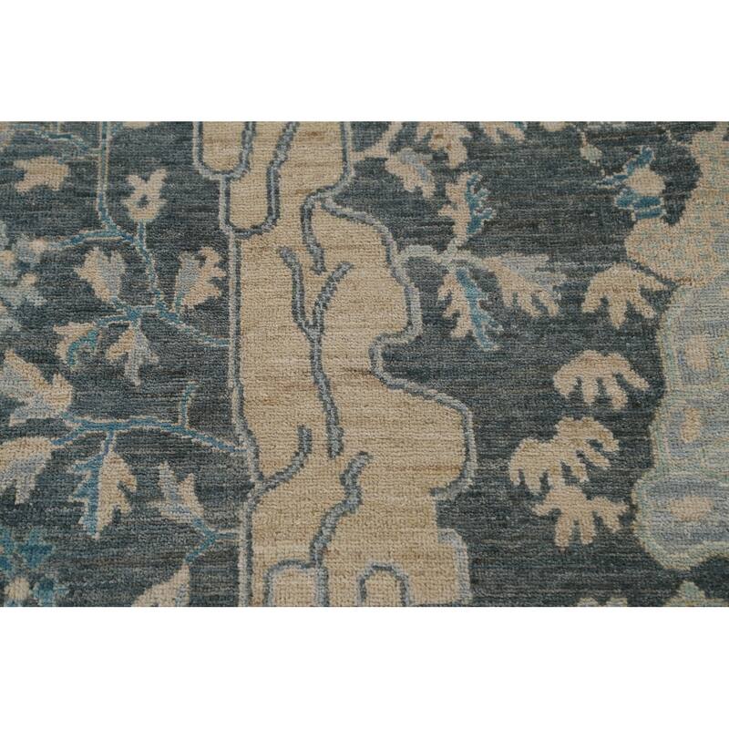 Hand Knotted Oriental 100% Wool Carpet Traditional Floral Greys & Charcoal Art Deco Area Rug - 14' 0'' X 9' 10''