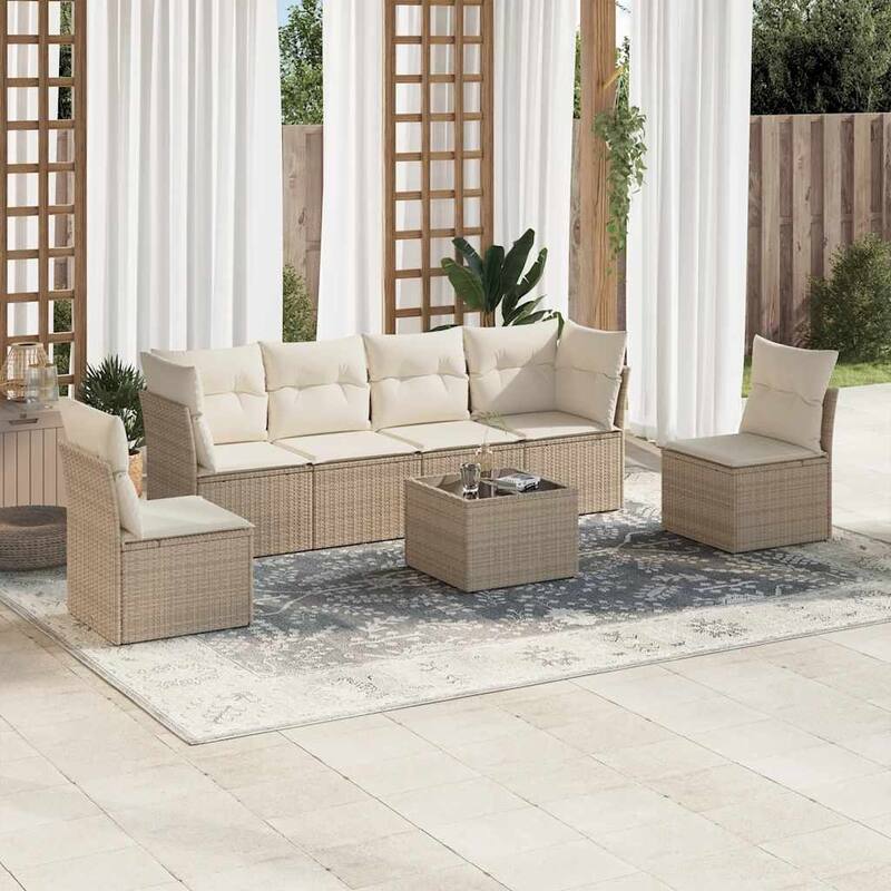 vidaXL Garden Sofa Set Beige Poly Rattan Adjustable Feet Garden Sofa Set - 21.7 x 21.7 x 14.6